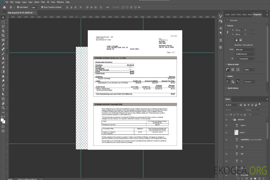 Exemple de relevé Word et PDF de la Citibank aux États-Unis, version 3 template Exemple de relevé Word et PDF de la Citibank aux États-Unis, version 3 template